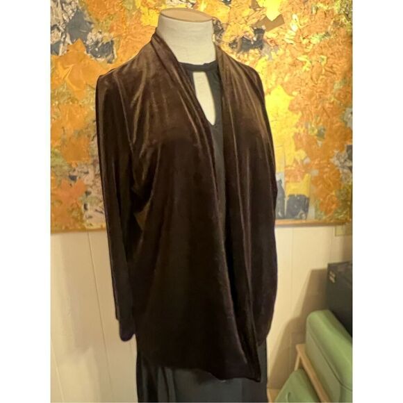 Vintage Hot Cotton Chocolate Brown Velvet Open Jacket   Large - Picture 1 of 8